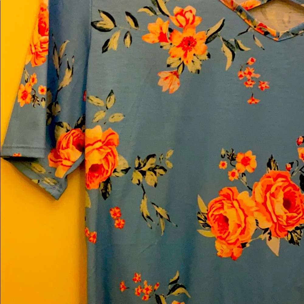 Blue and pink floral blouse never before worn.